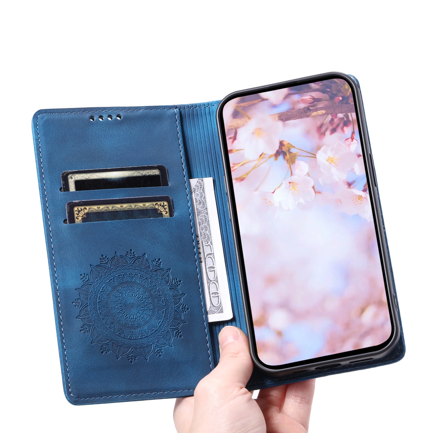 Style 010 For Samsung Galaxy A16 5G / A16 4G Case Mandala Pattern Magnetic Closing Leather Phone Cover - Blue