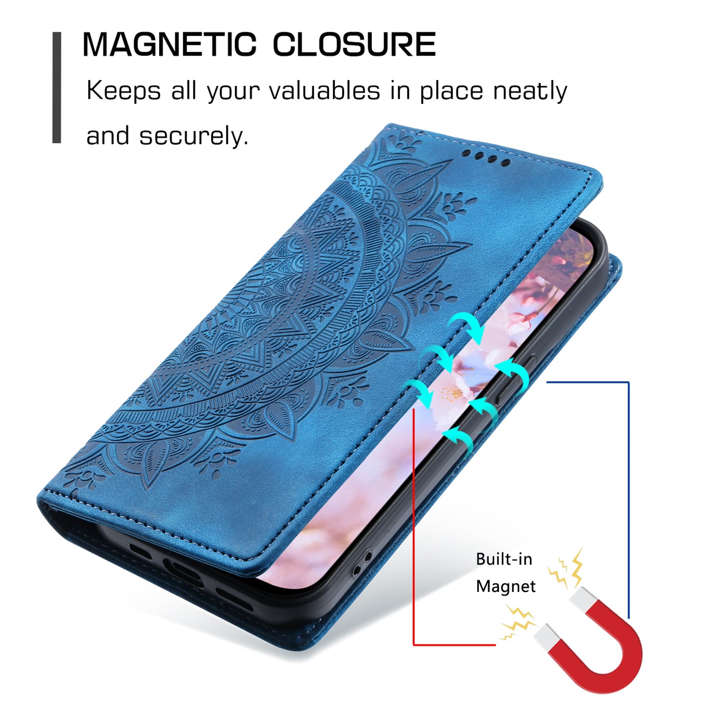 Style 010 For Samsung Galaxy A16 5G / A16 4G Case Mandala Pattern Magnetic Closing Leather Phone Cover - Blue