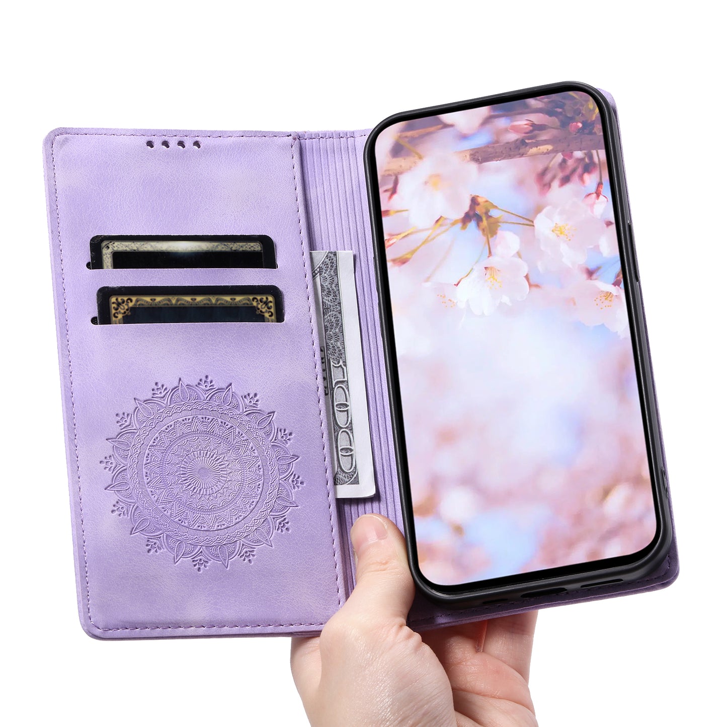 Style 010 For Samsung Galaxy A16 5G / A16 4G Case Mandala Pattern Magnetic Closing Leather Phone Cover - Purple