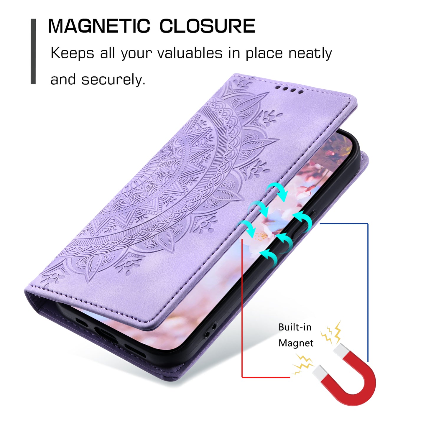 Style 010 For Samsung Galaxy A16 5G / A16 4G Case Mandala Pattern Magnetic Closing Leather Phone Cover - Purple