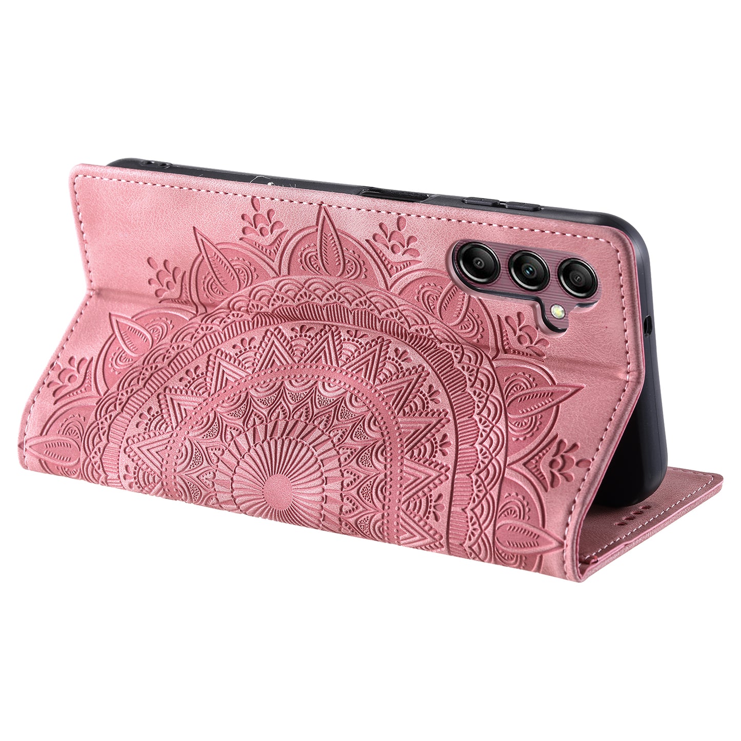 Style 010 For Samsung Galaxy A16 5G / A16 4G Case Mandala Pattern Magnetic Closing Leather Phone Cover - Rose Gold