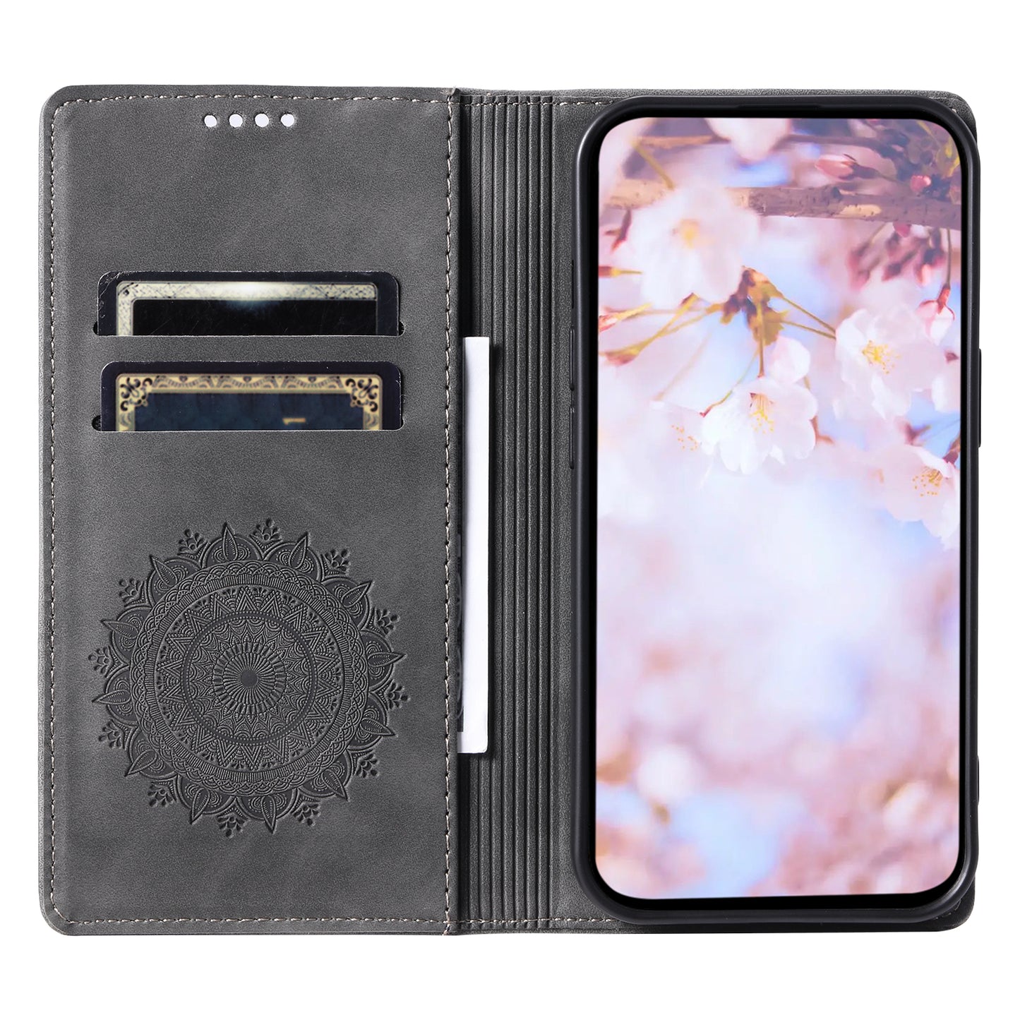 Style 010 For Samsung Galaxy A16 5G / A16 4G Case Mandala Pattern Magnetic Closing Leather Phone Cover - Black