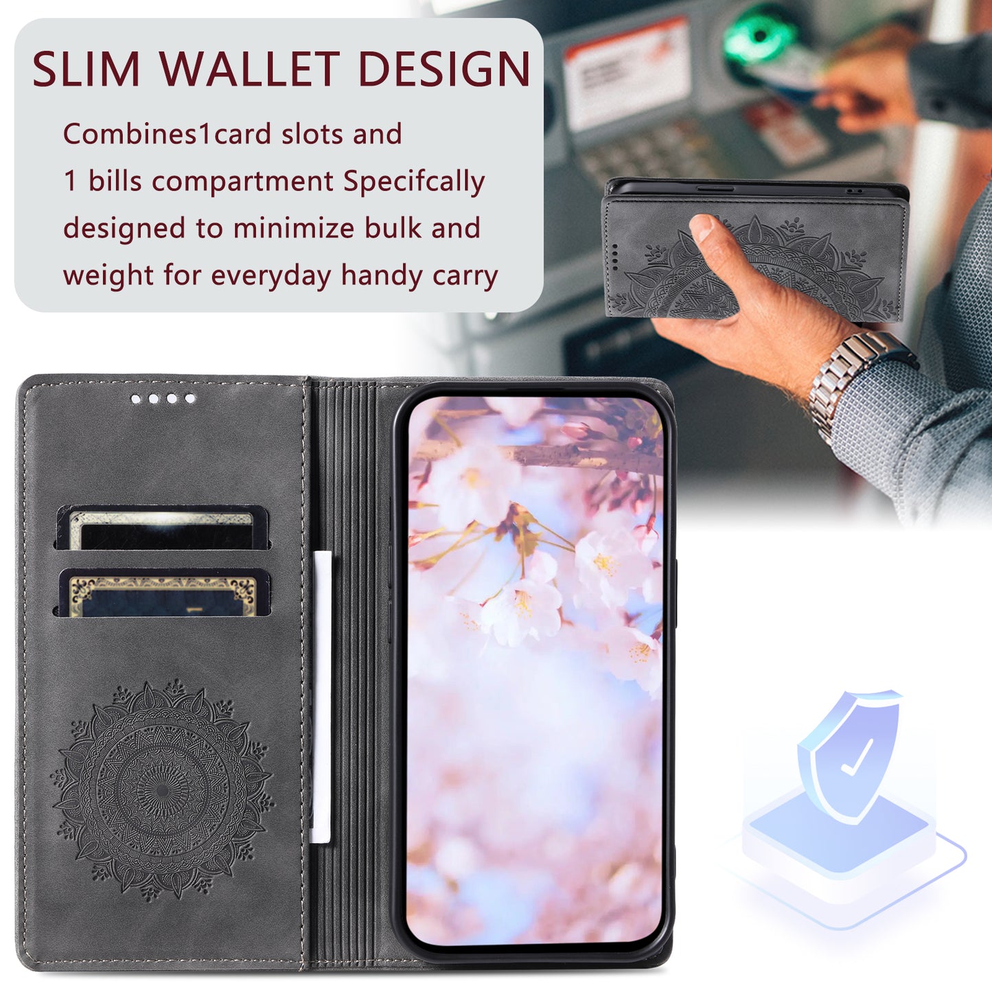 Style 010 For Samsung Galaxy A16 5G / A16 4G Case Mandala Pattern Magnetic Closing Leather Phone Cover - Black