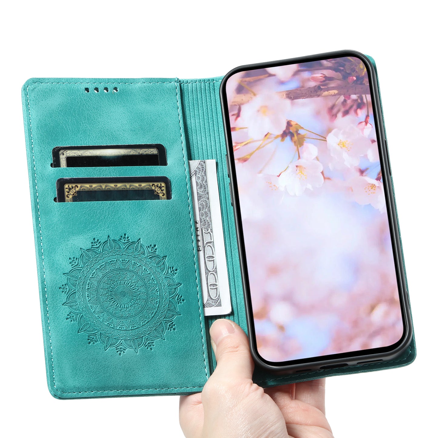 Style 010 For Samsung Galaxy A16 5G / A16 4G Case Mandala Pattern Magnetic Closing Leather Phone Cover - Green