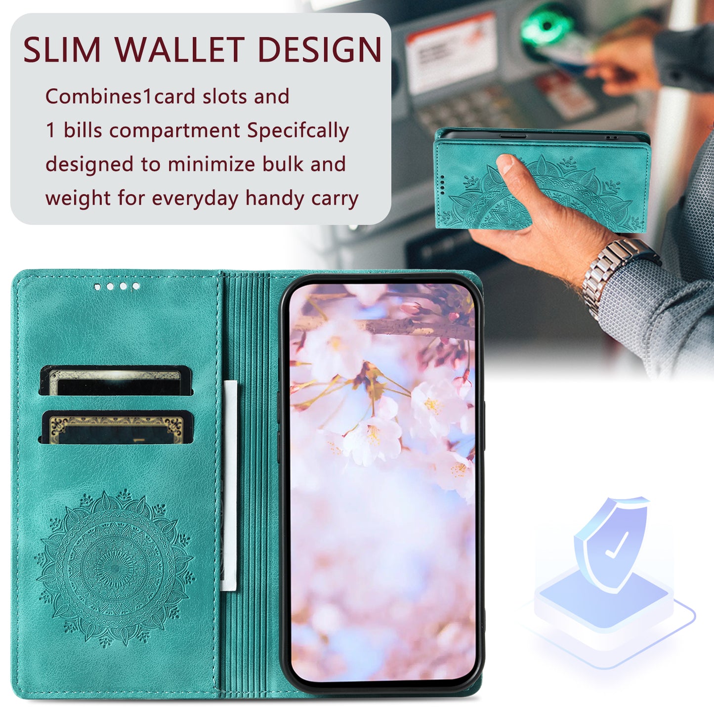 Style 010 For Samsung Galaxy A16 5G / A16 4G Case Mandala Pattern Magnetic Closing Leather Phone Cover - Green