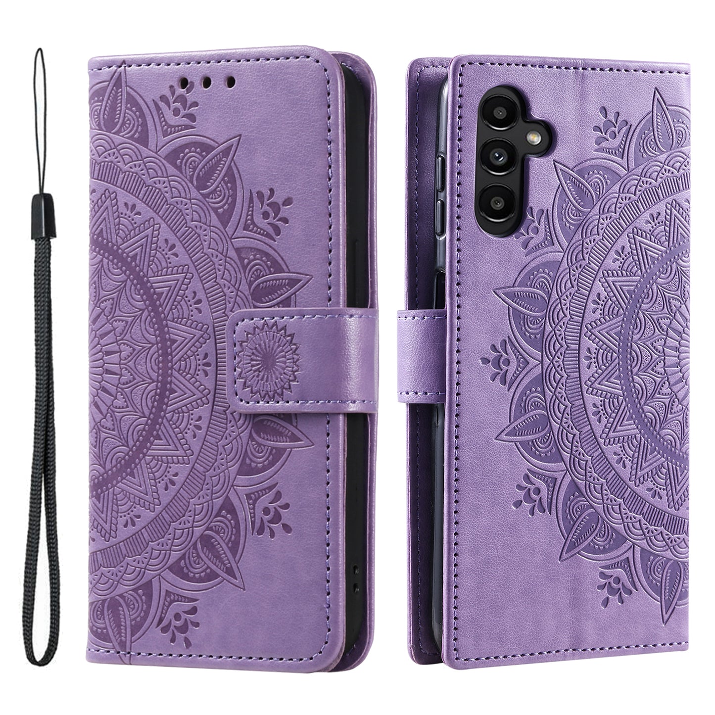 For Samsung Galaxy A16 5G / A16 4G Case Imprinted Totem PU Leather Wallet Stand Phone Cover - Purple