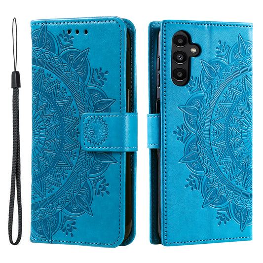 For Samsung Galaxy A16 5G / A16 4G Case Imprinted Totem PU Leather Wallet Stand Phone Cover - Blue