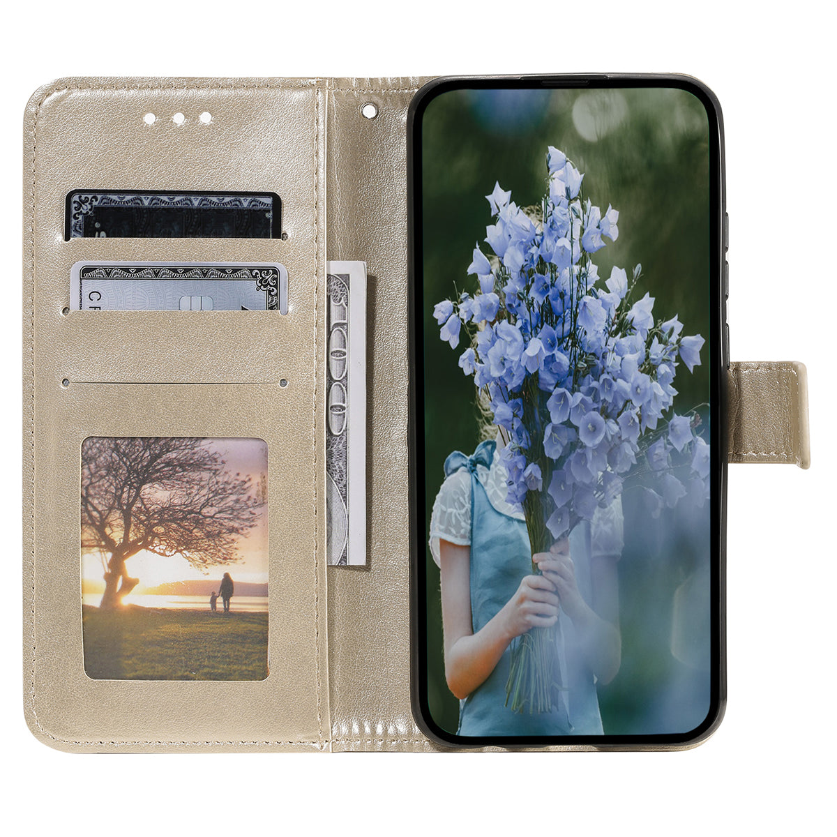 For Samsung Galaxy A16 5G / A16 4G Case Imprinted Totem PU Leather Wallet Stand Phone Cover - Gold