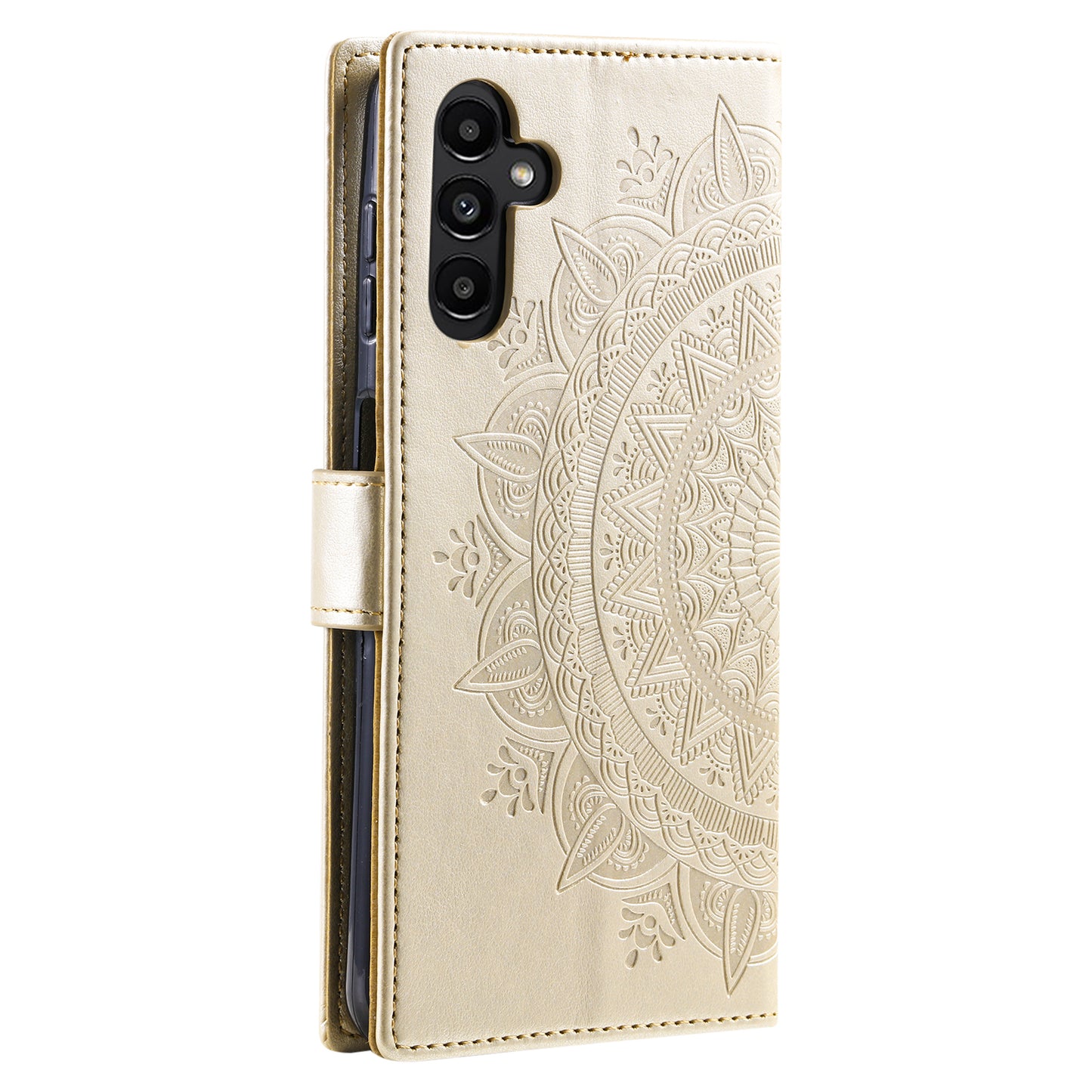For Samsung Galaxy A16 5G / A16 4G Case Imprinted Totem PU Leather Wallet Stand Phone Cover - Gold