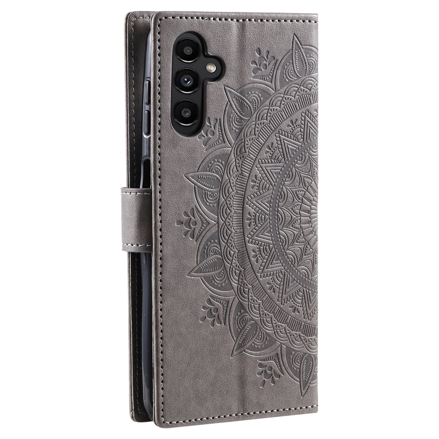 For Samsung Galaxy A16 5G / A16 4G Case Imprinted Totem PU Leather Wallet Stand Phone Cover - Grey