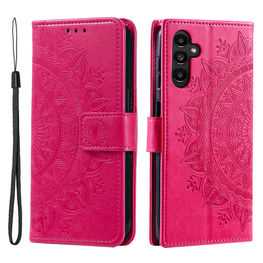 For Samsung Galaxy A16 5G / A16 4G Case Imprinted Totem PU Leather Wallet Stand Phone Cover - Rose