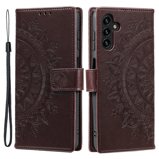 For Samsung Galaxy A16 5G / A16 4G Case Imprinted Totem PU Leather Wallet Stand Phone Cover - Brown