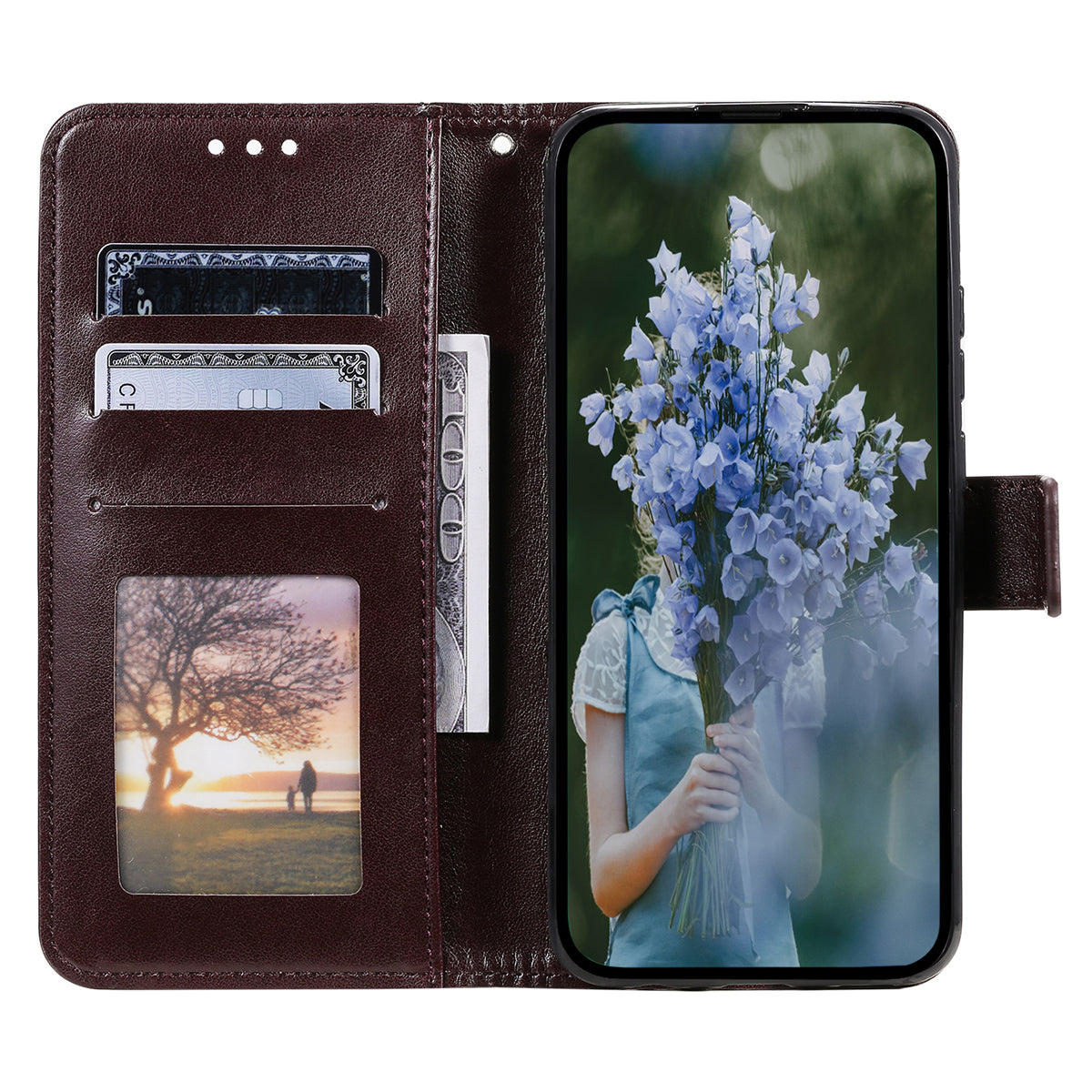 For Samsung Galaxy A16 5G / A16 4G Case Imprinted Totem PU Leather Wallet Stand Phone Cover - Brown