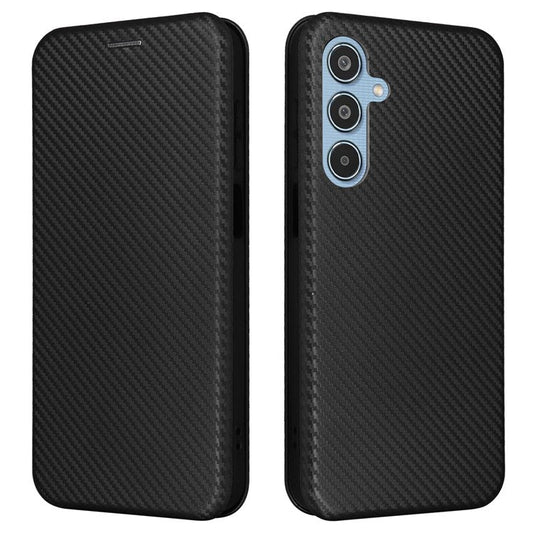For Samsung Galaxy M35 5G Case Card Holder Carbon Fiber Texture Leather Cell Phone Cover - Black