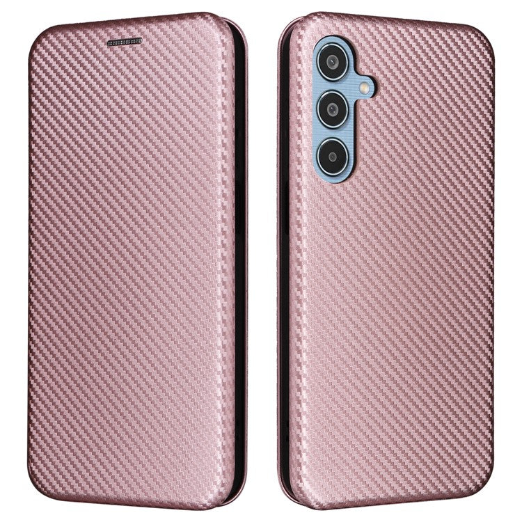 For Samsung Galaxy M35 5G Case Card Holder Carbon Fiber Texture Leather Cell Phone Cover - Rose Gold