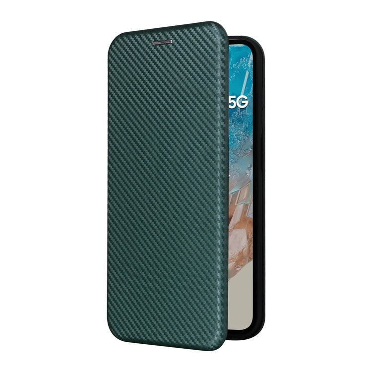 For Samsung Galaxy M35 5G Case Card Holder Carbon Fiber Texture Leather Cell Phone Cover - Green