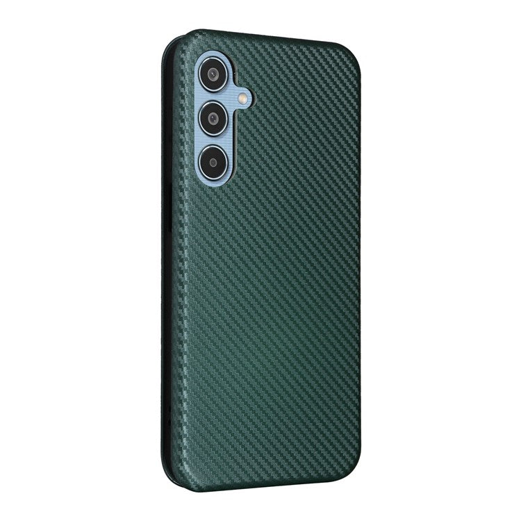 For Samsung Galaxy M35 5G Case Card Holder Carbon Fiber Texture Leather Cell Phone Cover - Green