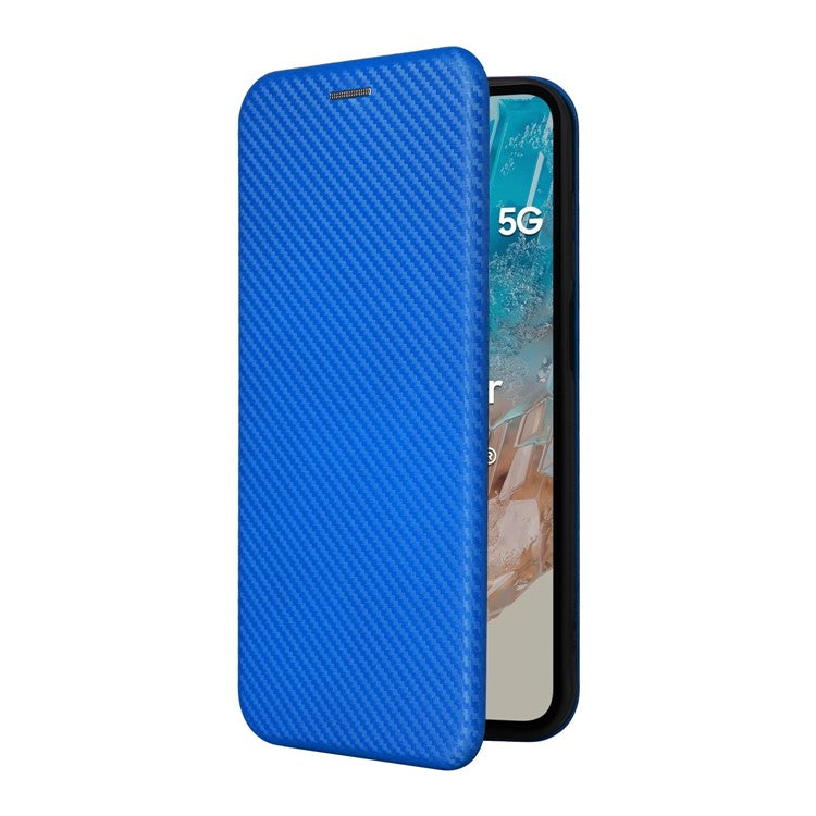 For Samsung Galaxy M35 5G Case Card Holder Carbon Fiber Texture Leather Cell Phone Cover - Blue