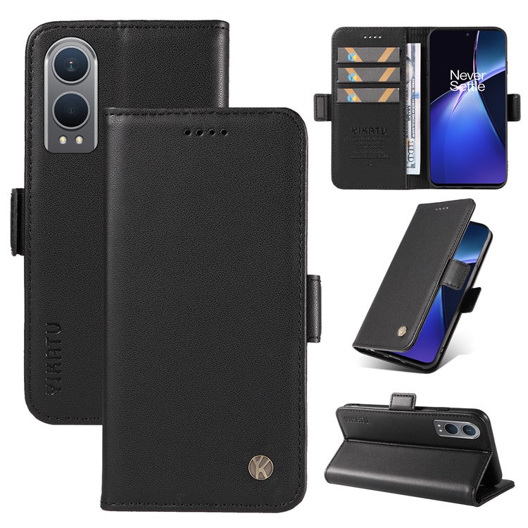 YIKATU YK-003 For OnePlus Nord CE4 Lite 5G / Oppo K12x 5G (China) Case Card Holder Stand Leather Phone Cover - Black