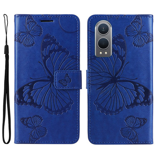 KT Imprinting Flower Series-2 For OnePlus Nord CE4 Lite 5G / Oppo K12x 5G (China) Case Floral Butterfly Leather Phone Cover Card Holder - Blue