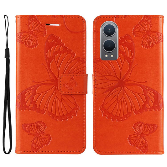 KT Imprinting Flower Series-2 For OnePlus Nord CE4 Lite 5G / Oppo K12x 5G (China) Case Floral Butterfly Leather Phone Cover Card Holder - Orange