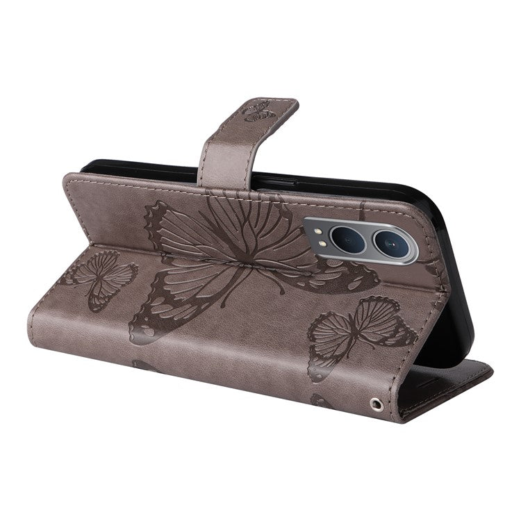 KT Imprinting Flower Series-2 For OnePlus Nord CE4 Lite 5G / Oppo K12x 5G (China) Case Floral Butterfly Leather Phone Cover Card Holder - Grey