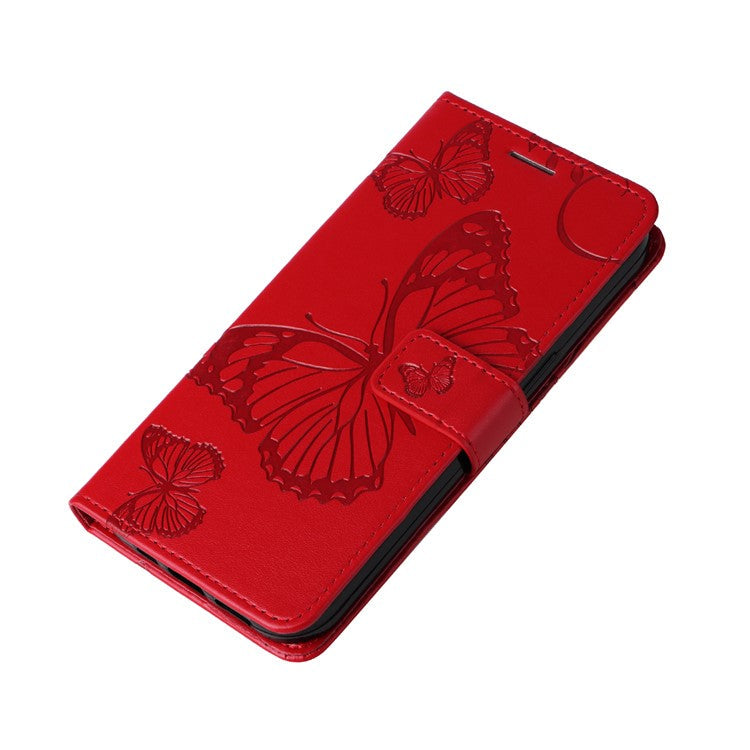 KT Imprinting Flower Series-2 For OnePlus Nord CE4 Lite 5G / Oppo K12x 5G (China) Case Floral Butterfly Leather Phone Cover Card Holder - Red