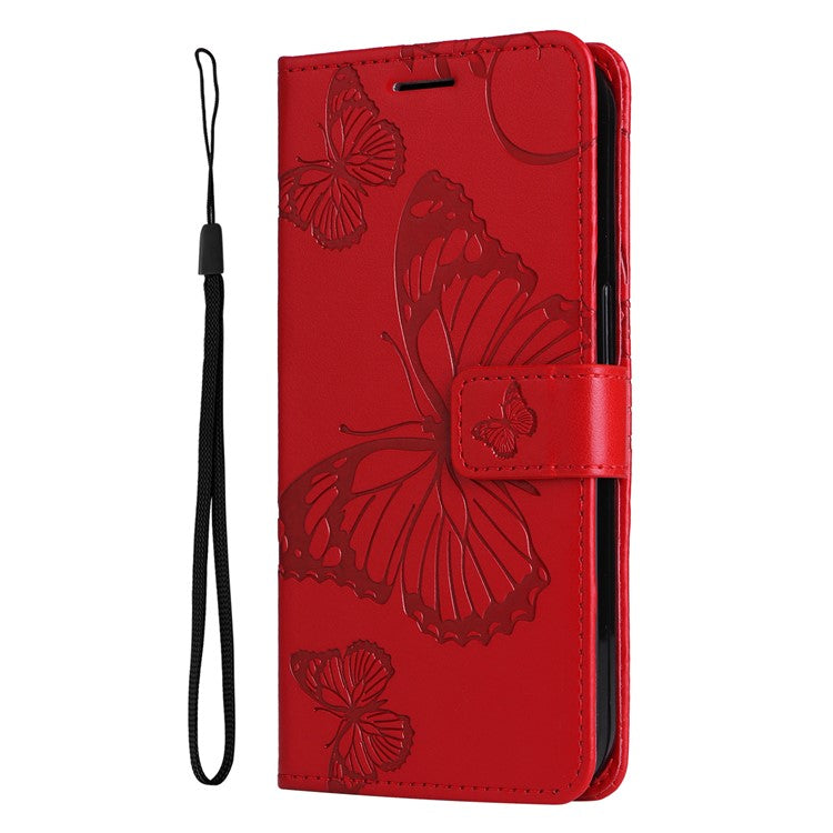 KT Imprinting Flower Series-2 For OnePlus Nord CE4 Lite 5G / Oppo K12x 5G (China) Case Floral Butterfly Leather Phone Cover Card Holder - Red