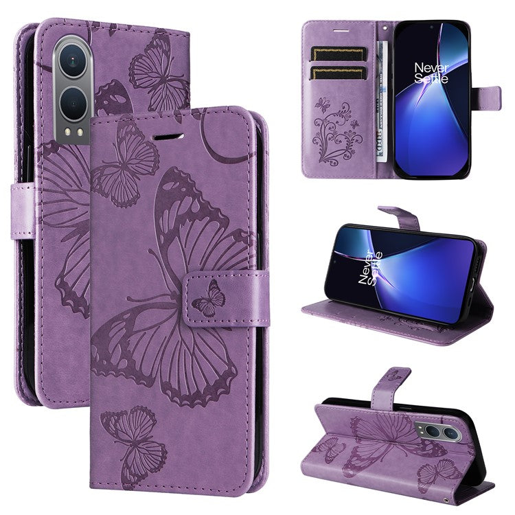 KT Imprinting Flower Series-2 For OnePlus Nord CE4 Lite 5G / Oppo K12x 5G (China) Case Floral Butterfly Leather Phone Cover Card Holder - Light Purple