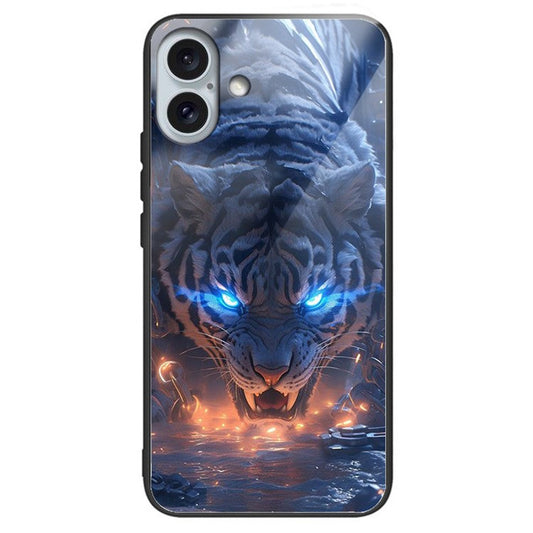 For iPhone 16 Plus TPU Case Tempered Glass Back Phone Cover Pattern Printing - Style H