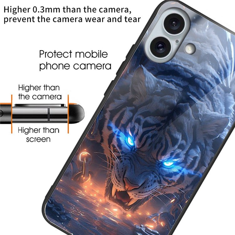 For iPhone 16 Plus TPU Case Tempered Glass Back Phone Cover Pattern Printing - Style H