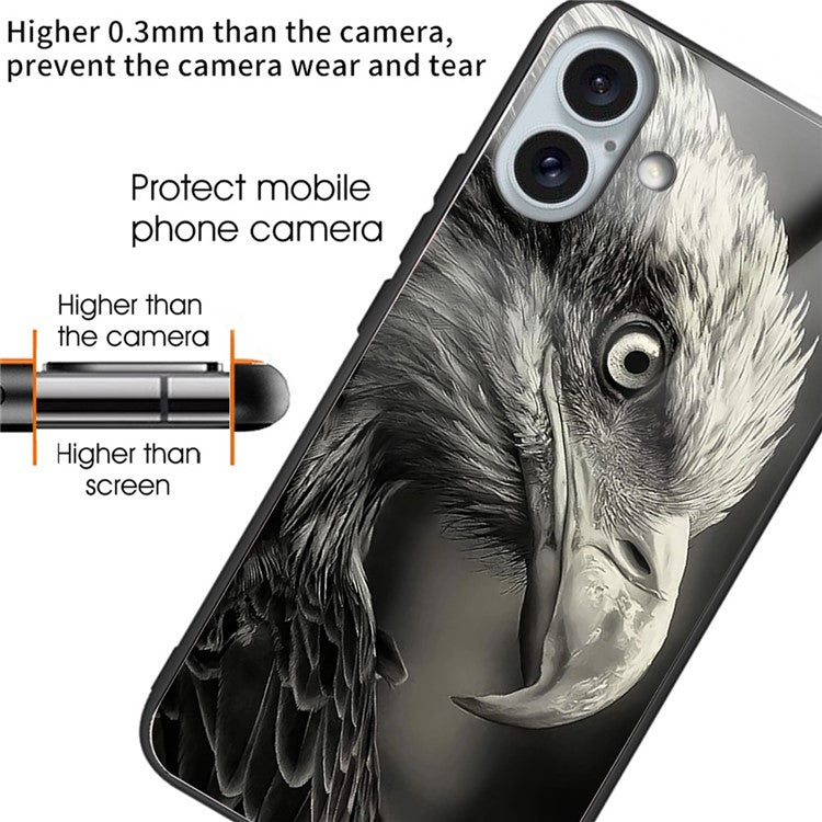 For iPhone 16 Case Tempered Glass TPU Drop-Proof Phone Cover Pattern Printing - Style B