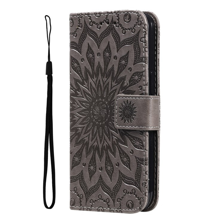KT Imprinting Flower Series-1 For OnePlus Nord CE4 Lite 5G / Oppo K12x 5G (China) Case Sunflower Leather Card Holder Folio Phone Cover - Grey