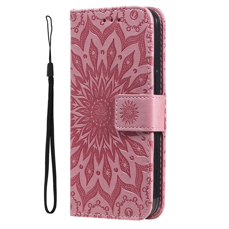KT Imprinting Flower Series-1 For OnePlus Nord CE4 Lite 5G / Oppo K12x 5G (China) Case Sunflower Leather Card Holder Folio Phone Cover - Pink