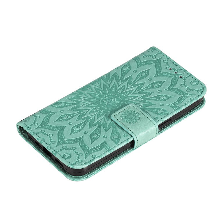 KT Imprinting Flower Series-1 For OnePlus Nord CE4 Lite 5G / Oppo K12x 5G (China) Case Sunflower Leather Card Holder Folio Phone Cover - Green