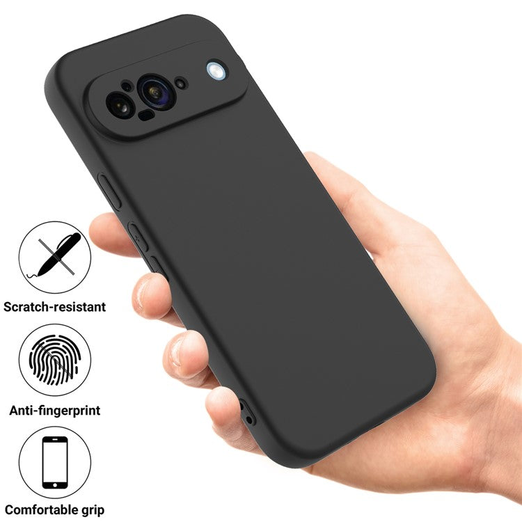 For Google Pixel 9 Case Liquid Silicone Shockproof Phone Cover with Hand Strap - Black