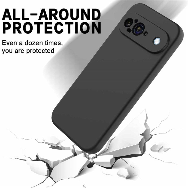 For Google Pixel 9 Case Liquid Silicone Shockproof Phone Cover with Hand Strap - Black