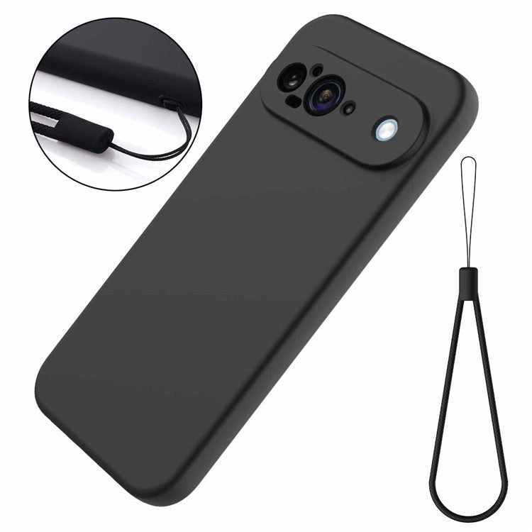 For Google Pixel 9 Case Liquid Silicone Shockproof Phone Cover with Hand Strap - Black