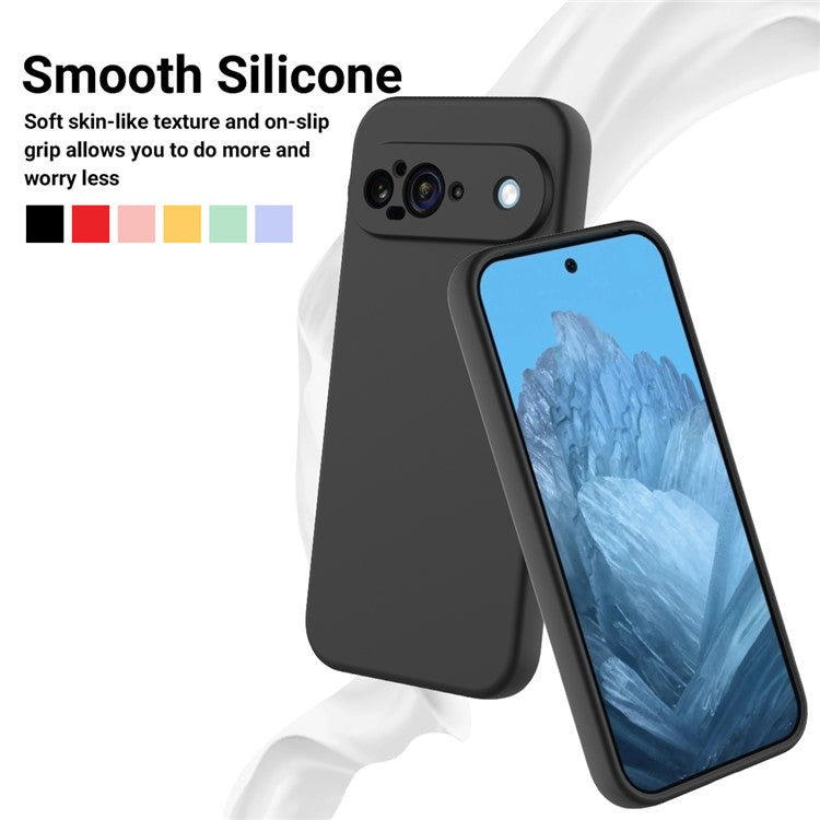 For Google Pixel 9 Case Liquid Silicone Shockproof Phone Cover with Hand Strap - Black