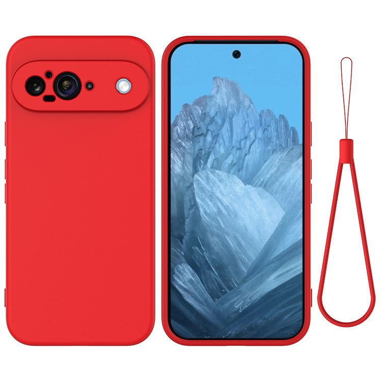 For Google Pixel 9 Case Liquid Silicone Shockproof Phone Cover with Hand Strap - Red