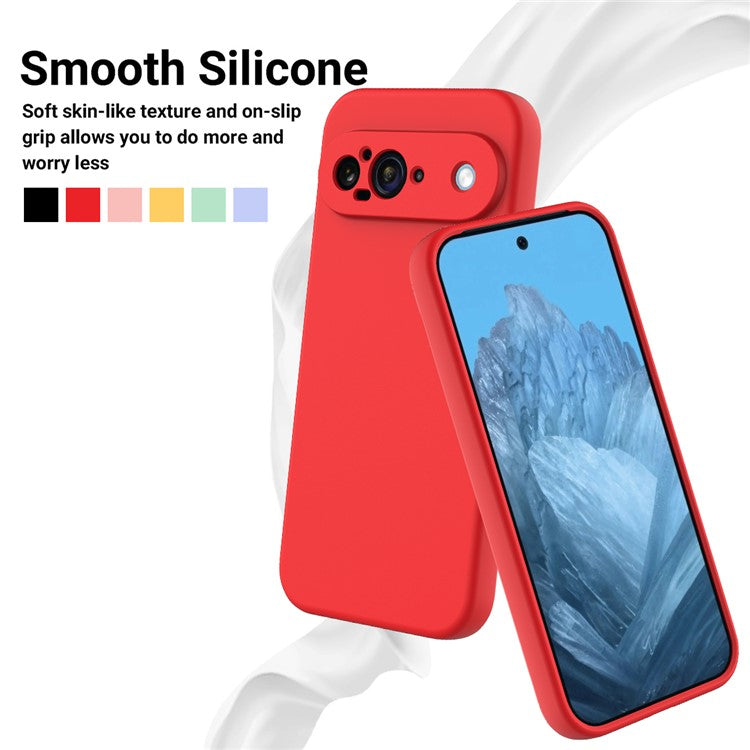 For Google Pixel 9 Case Liquid Silicone Shockproof Phone Cover with Hand Strap - Red