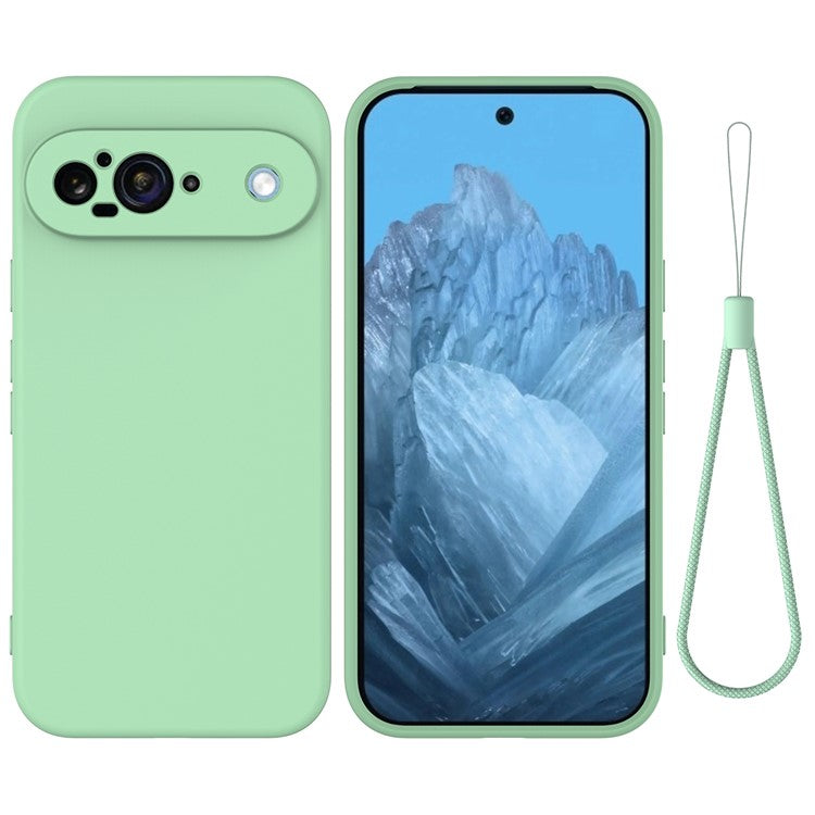 For Google Pixel 9 Case Liquid Silicone Shockproof Phone Cover with Hand Strap - Green