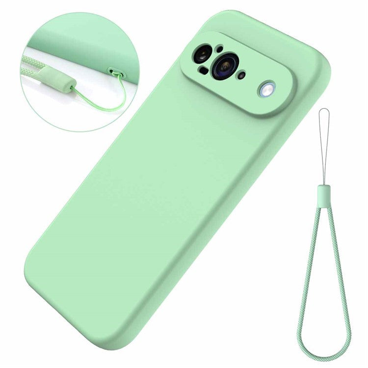 For Google Pixel 9 Case Liquid Silicone Shockproof Phone Cover with Hand Strap - Green