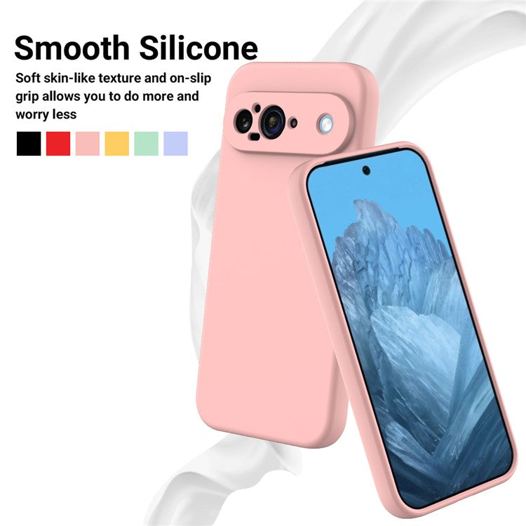 For Google Pixel 9 Case Liquid Silicone Shockproof Phone Cover with Hand Strap - Pink