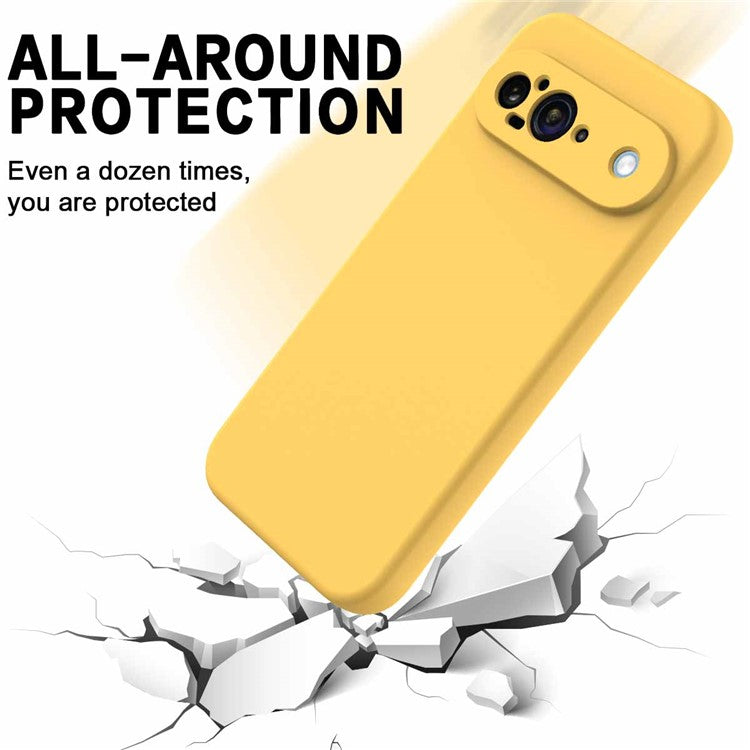 For Google Pixel 9 Case Liquid Silicone Shockproof Phone Cover with Hand Strap - Yellow
