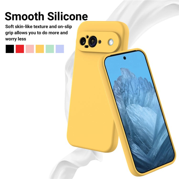 For Google Pixel 9 Case Liquid Silicone Shockproof Phone Cover with Hand Strap - Yellow