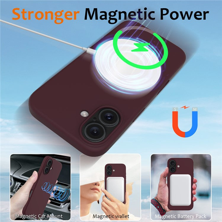 For iPhone 16 Case Compatible with MagSafe Anti-Drop Liquid Silicone Phone Cover - Wine Red