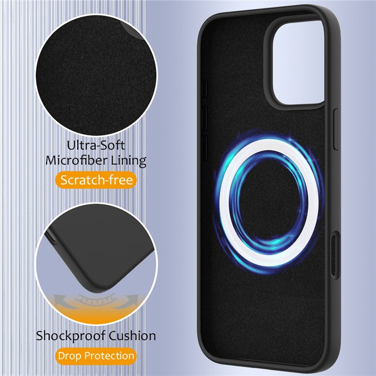For iPhone 16 Pro Magnetic Case Shockproof Liquid Silicone Phone Cover - Black