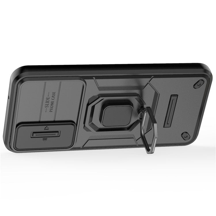 For Samsung Galaxy M35 5G Case PC+TPU Kickstand Phone Protector with Lens Cover - Black