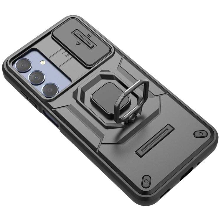 For Samsung Galaxy M35 5G Case PC+TPU Kickstand Phone Protector with Lens Cover - Black